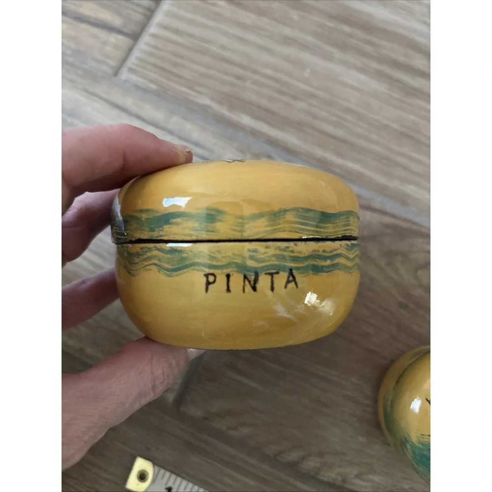Vtg Lacquer Handpainted 3 Nesting Boxes Santa Maria, Pinta & Nina 1992